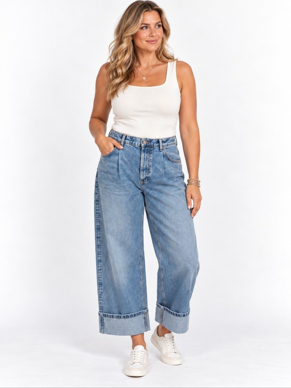 We The Free Jeans 28 Blue Wide Leg High Rise Cuffed Baggy Free People
